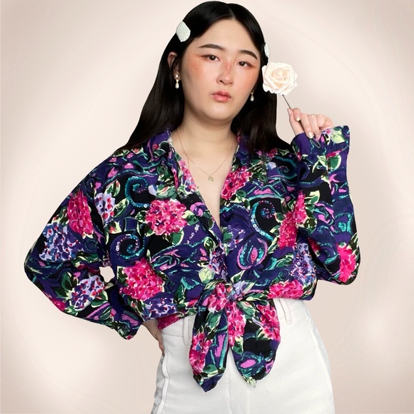 vtg hydrangea floral button up - Picture 2 of 4